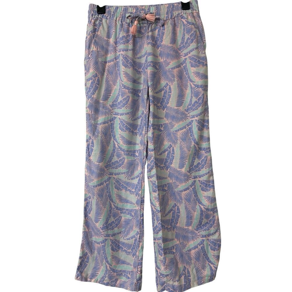Vineyard Vines Linen Cotton Blend Island Palm Pull On Pants Hibiscus Purple XS